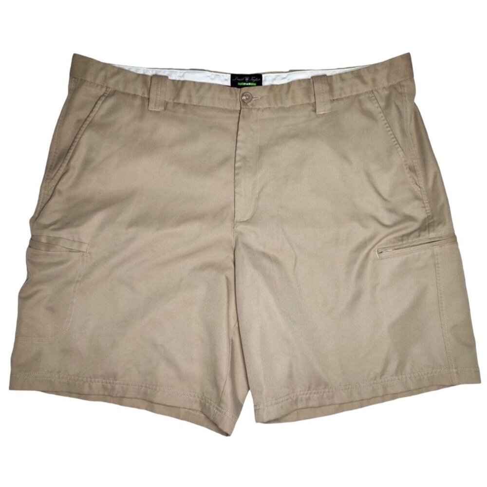 David Taylor Pro Golf Shorts Mens 44 Khaki Tan Chino Dress Shorts Preppy 44x10